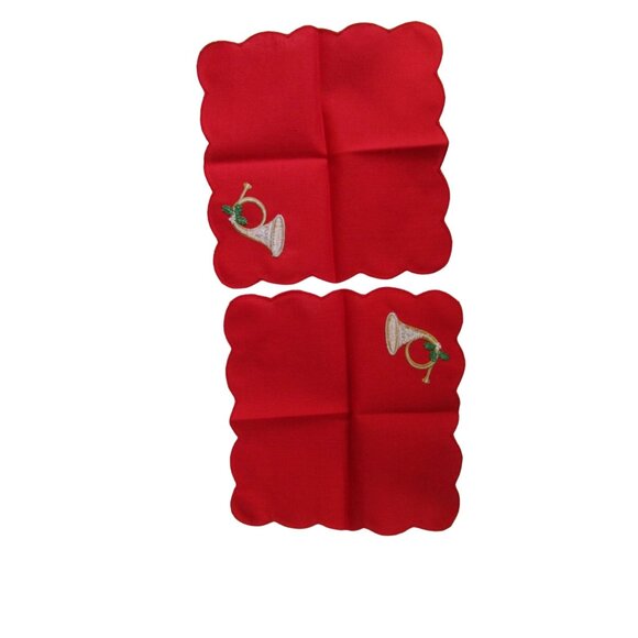 Vintage Red Embroidered Cocktail Napkins French Horn Design Two EUC - Picture 7 of 7